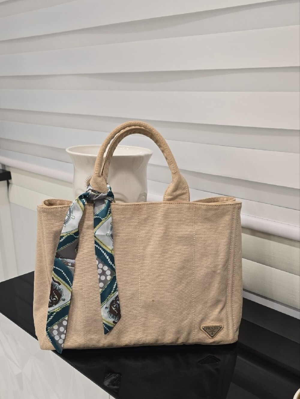 Prada Light Beige Canvas Denim Tote with Top Handles - Picture 2 of 16